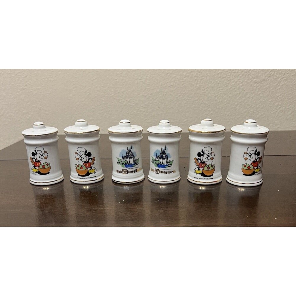 Vtg Disney Mickey Mouse Chef & Cinderella's Castle S/P Shakers Japan Lot of 6